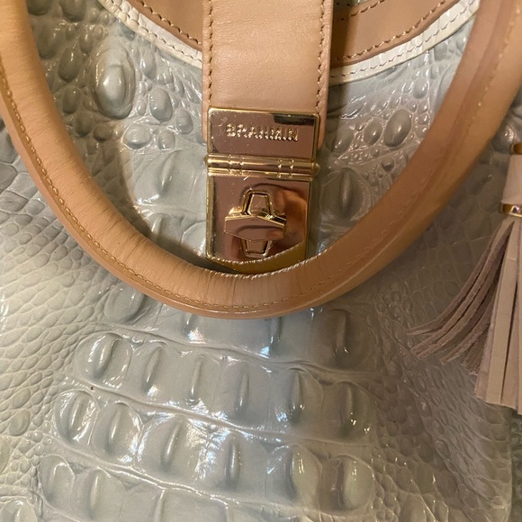 Brahmin Light Blue and Tan Croc-Embossed Shoulder Bag - Picture 2 of 10